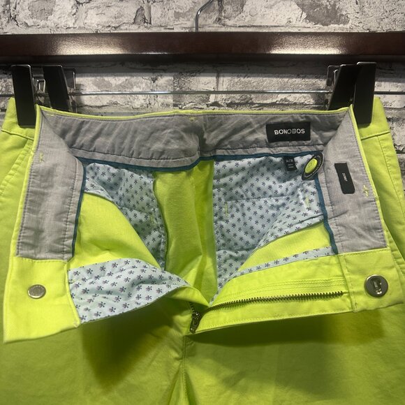 EUC Bonobos Men's Lime Green Stretch Washed Chinos Size 34W 30L - Picture 4 of 15